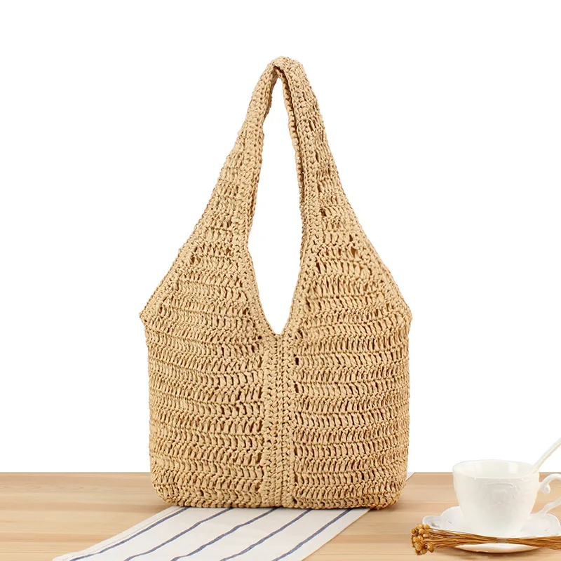 Bolsa tote de palha casual, bolsa de ombro feminina feita à mão, verão, praia, grande, shopper, 2025 bali