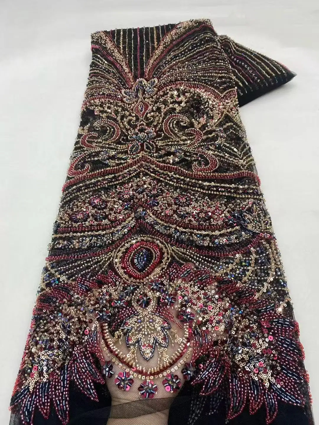 Luxury African Beaded Groom Embroidered Wedding Lace Fabric French Nigerian Sequins Mesh Ladies Party Dress Sewing 5 Yards