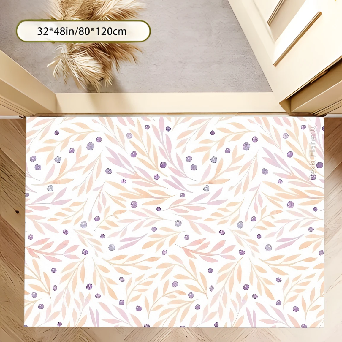 2D Carpet with Soft Pink Light Yellow Branch Polka Dot Pattern in Gentle Fresh Style for Living Room and Bedroom