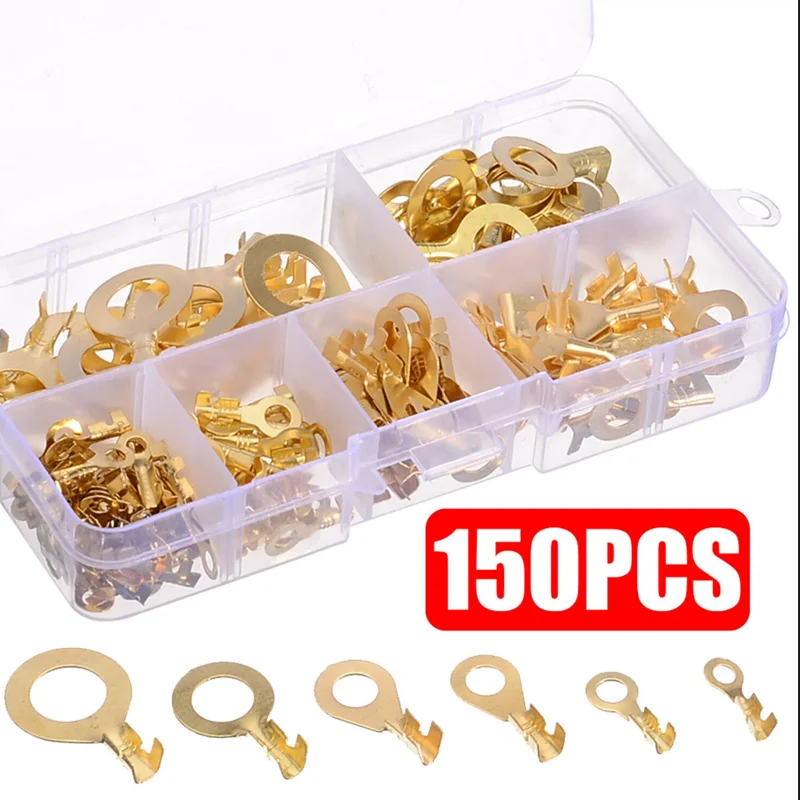

130/150Pcs M3/M4/M5/M6/M8/M10 Ring Lugs Eyes Copper Crimp Terminals Cable lug Wire Connection Non Insulated Assortment Kit