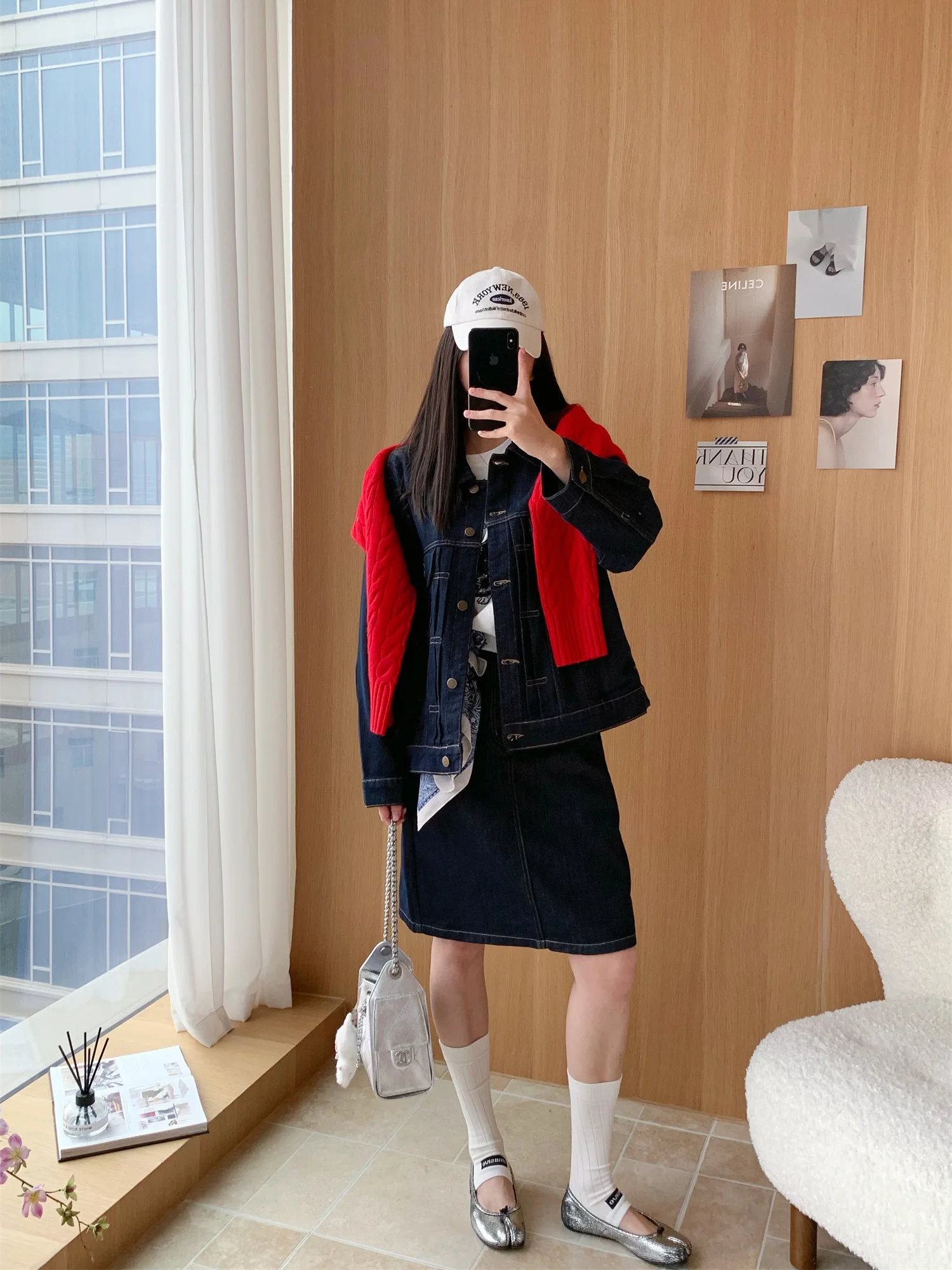 

Faionable Vintage Waed Original Color Denim Jaet Skirt Set Spring Summer Agel Trendy Women's ort Outerwear