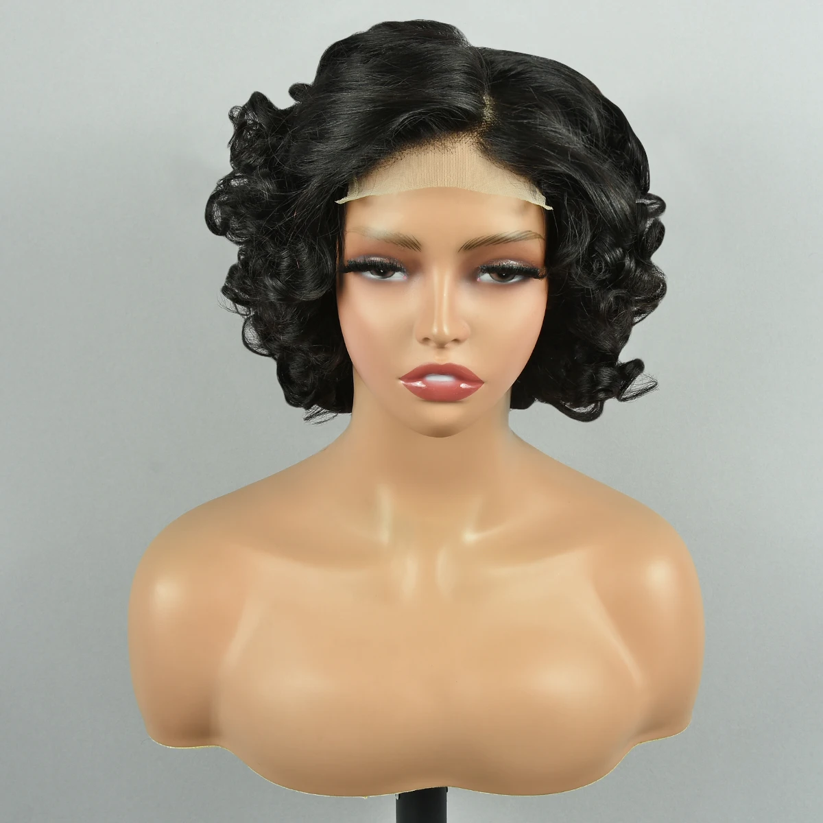 Miss Rola Bouncy Lace Closure Wigs Bouncy Curl 4*4 Lace Closure Human Hair Wigs Highlight Side Part Lace Closure Wigs 10 Inch