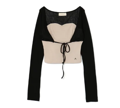 Camicetta lavorata a maglia a maniche lunghe con top a tubo elastico in stile giapponese Camicia a maglia con lacci in due pezzi per donna Primavera Autunno