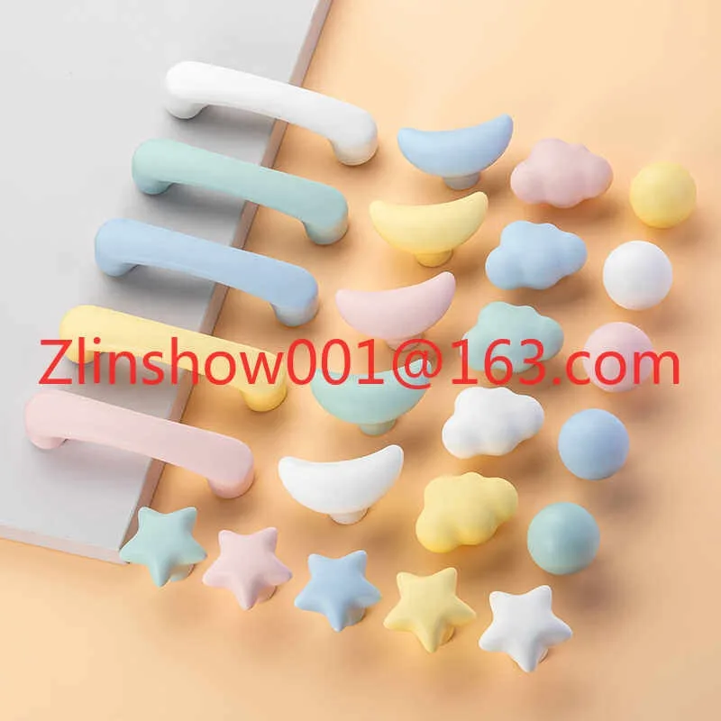 5PCS Cartoon Simple Children's Room Wardrobe Door Handle Cabinet Shoe Cabinet Door Handle Double Hole Ceramic Handle