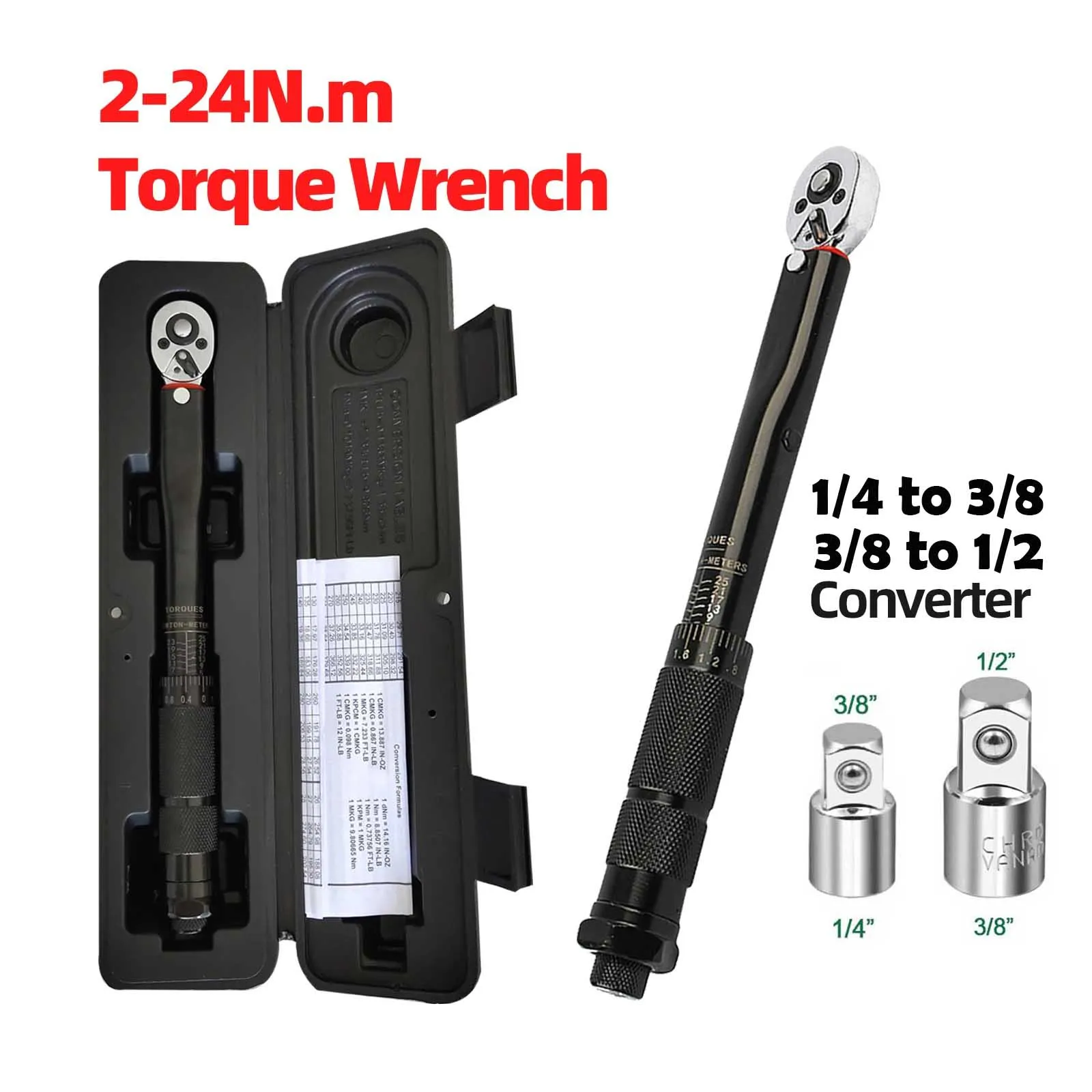 1/4'' Torque Wrench 2-24Nm Bicycle Torques Key Precise Reversible Ratchet Head Professional Automotive Car Bike Disassembly Tool