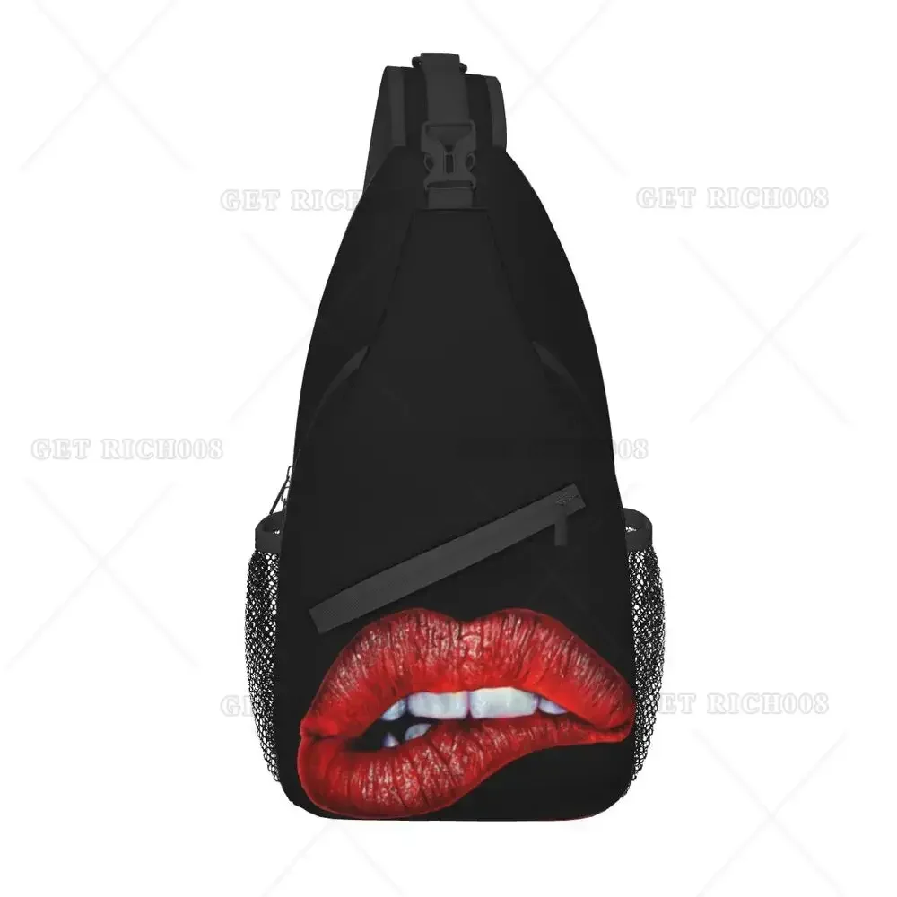 

Sexy Women Red Lips Sling Crossbody Backpack Men Custom Chest Shoulder Bag for Travel Hiking Daypack