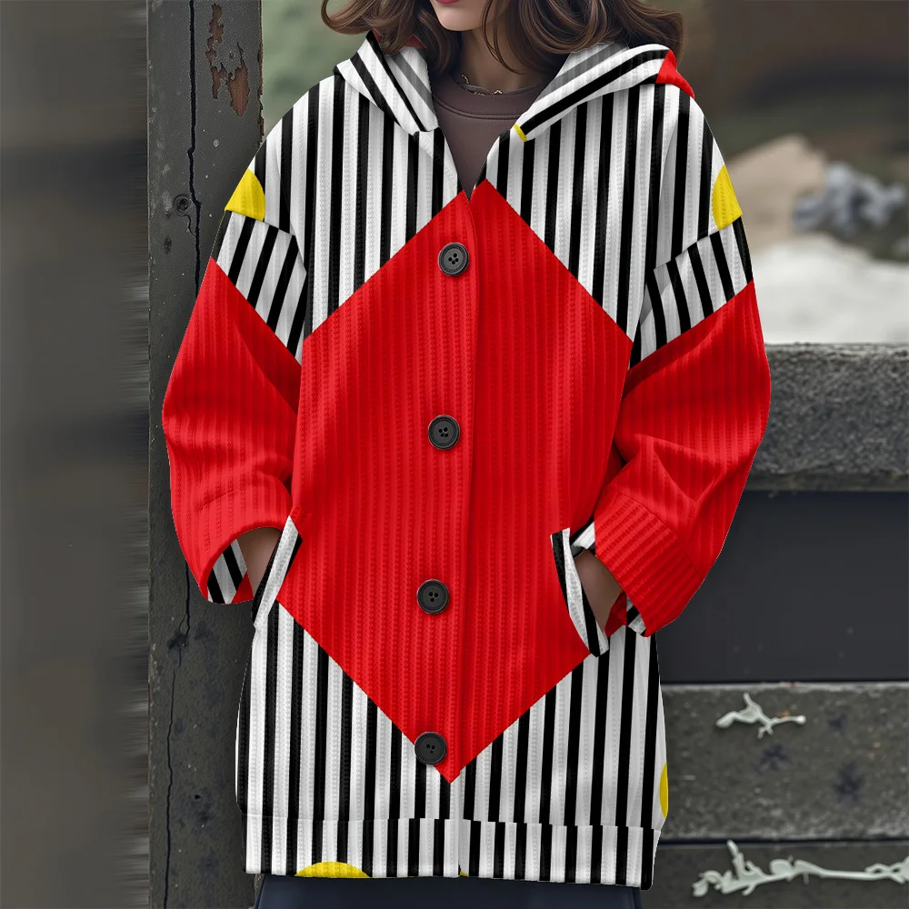 추상 기하학 캐주얼 여성용 스웨터 기하학적 줄무늬 긴팔 스웨터 불규칙한 라인 긴 스웨터