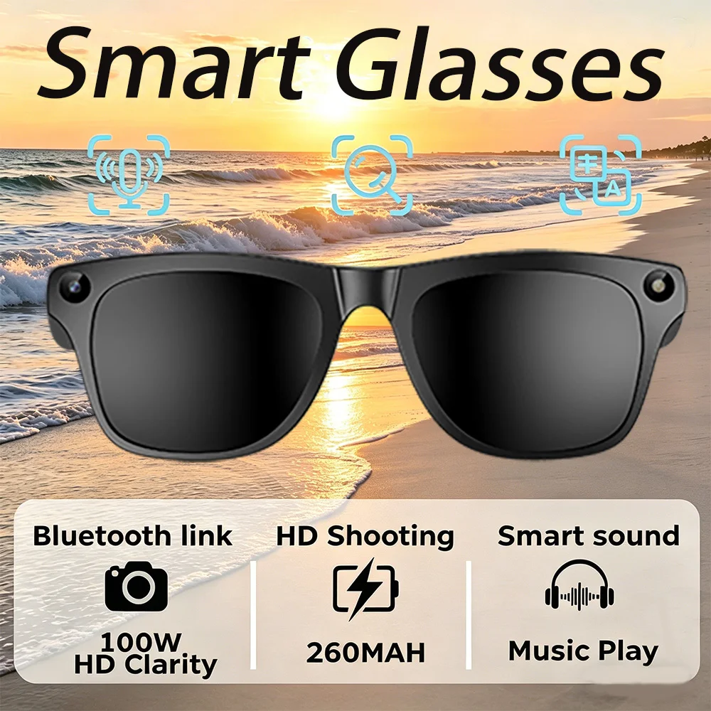 

2026 AI Intelligent Translation Glasses AI Voice Assistant 100W HD Camera 260mAh Battery BT Call Anti-Shake Smart Glasses Men