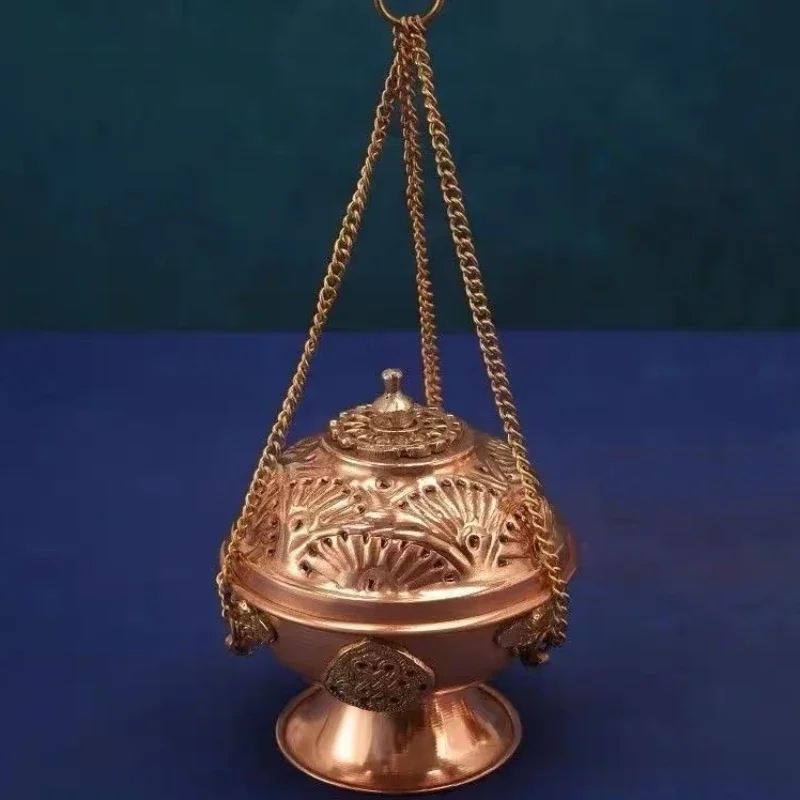Multifunctional Hanging Incense Burner Red Copper Hollowed-out Aromatherapy Pile Stove Meditation Smoke Furnace Altars Ornament
