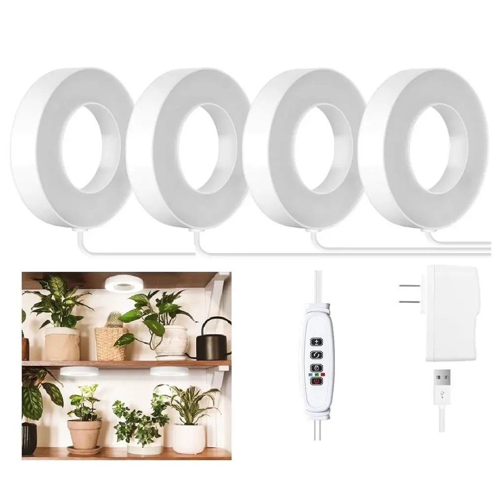 10 Dimming Levels Hanging LED Plant Light Adjustable 3/9/12H Timer Under Cabinet Plant Lamp Full Spectrum Ring Lamp