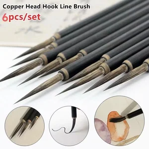 6pcs/lot Chinese Calligraphy Brush ceramics Hook Line Fine Paint Brush Pen Weasel Mouse Whisker Stone Badger Hair Paint Brush 6 best sales meiliang watercolor - №3