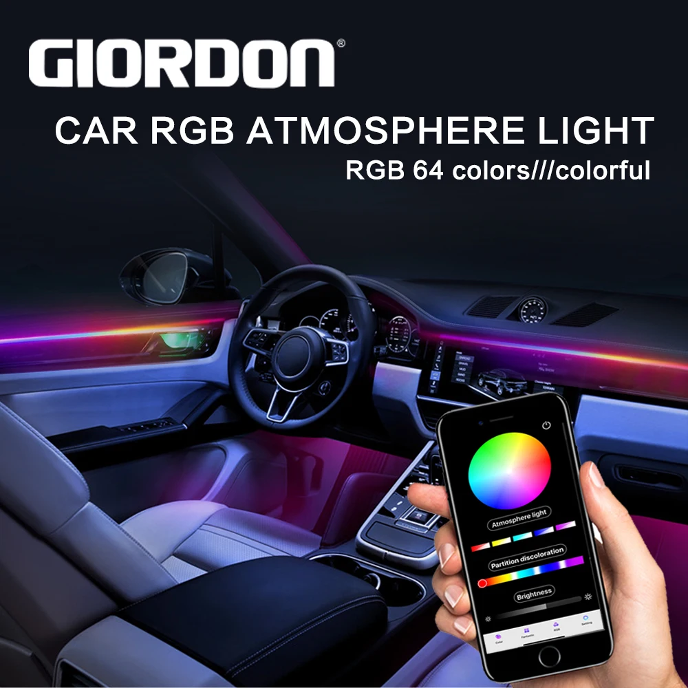 

Universal Car 18 In 1 Dual Zone LED Ambient Light RBG 64 Color Interior Acrylic Strip Backlight Guide Decoration Atmosphere Lamp