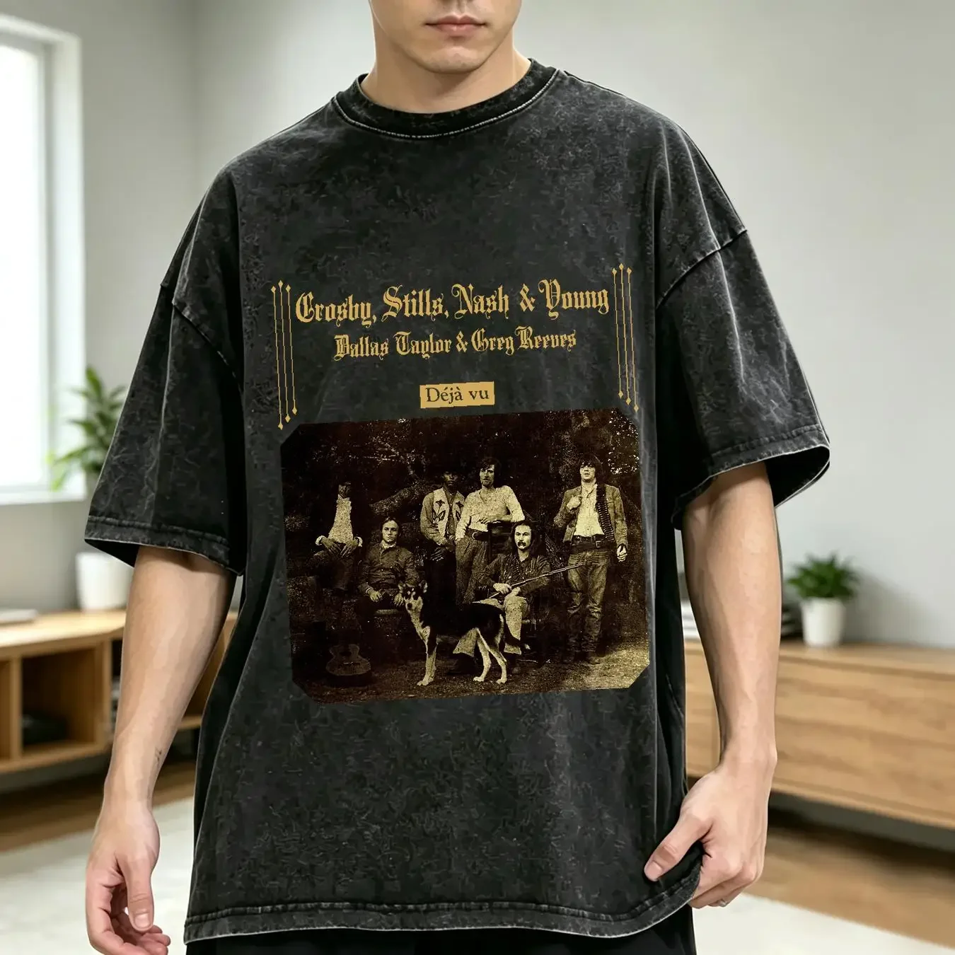 washed T Shirt Crosby Stills Nash Young Size S 5XL Concert Men CG939 long or short sleeves vintage Washed Soft