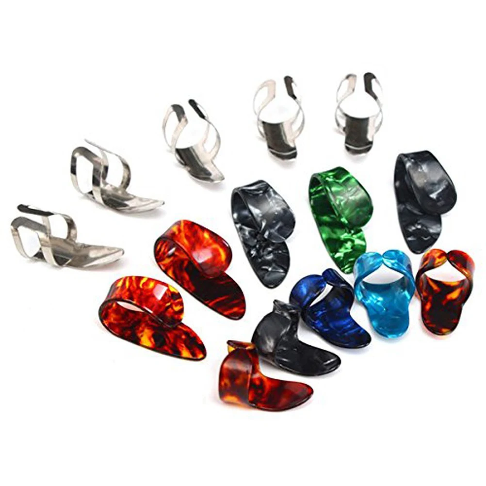 

15 Pcs Finger Cover Shrapnel Set Picks for Guitar and Bass with Case Thumb Stainless Steel