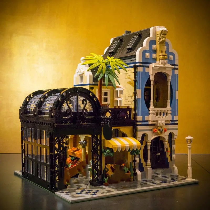 2591pcs MOC Art Nouveau Markt Straat Architectuur Bouwstenen Bakstenen Speelgoed Verjaardag Festival Cadeau