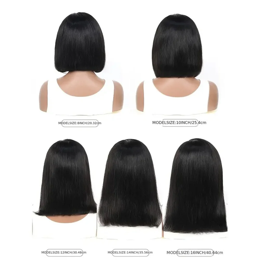 Parrucca Bob diritta per donna Capelli umani con densità del 180% Pre-pizzicati e pretagliati Anteriore in pizzo Versatile stile parte laterale Aspetto naturale