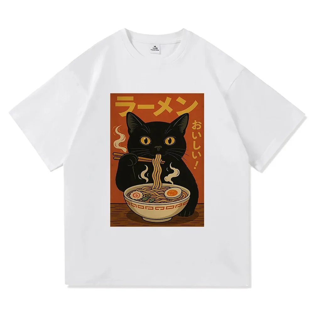 Camiseta de hombre con estampado de gato divertido, estilo retro Harajuku, 100% algodón, corte holgado, manga corta.
