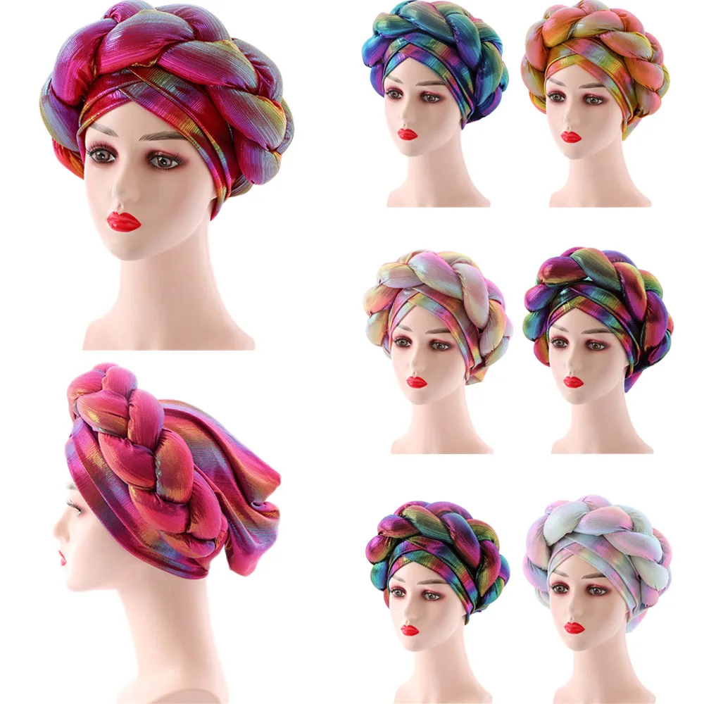 Handmade Braid African Cap Aso Oke Gele Head Wrap Already Made Auto Headtie Nigerian Female Ready To Wear Hair Bonnet Mujer