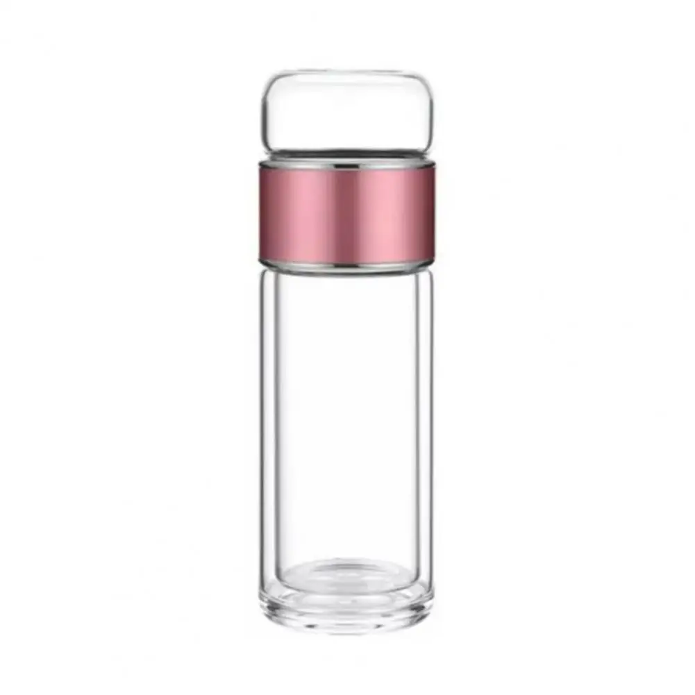 Stainless Steel Mesh Filter Tea Bottle Double Wall Glass Tea Cup Glass Tea Infuser Bottle 420ml Leakproof Double Wall Insulated