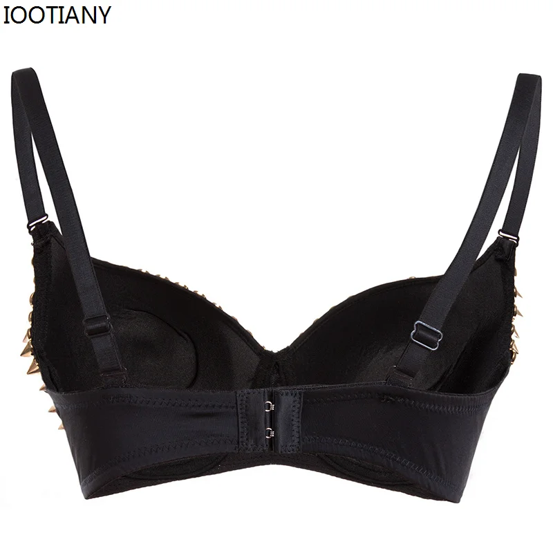 New Women Sexy Lingerie Bikini Punk Rock Gothic Push Up Bra Black Gold Studded Rivet & Wings Underwear Bar Stage Performance Bra