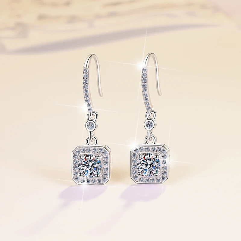 

Fine Jewelry Feminine glamour White Gold plated S950 Diamond Jewelry 925 sterling silver Square Diamond VVs1 Moissanite earrings