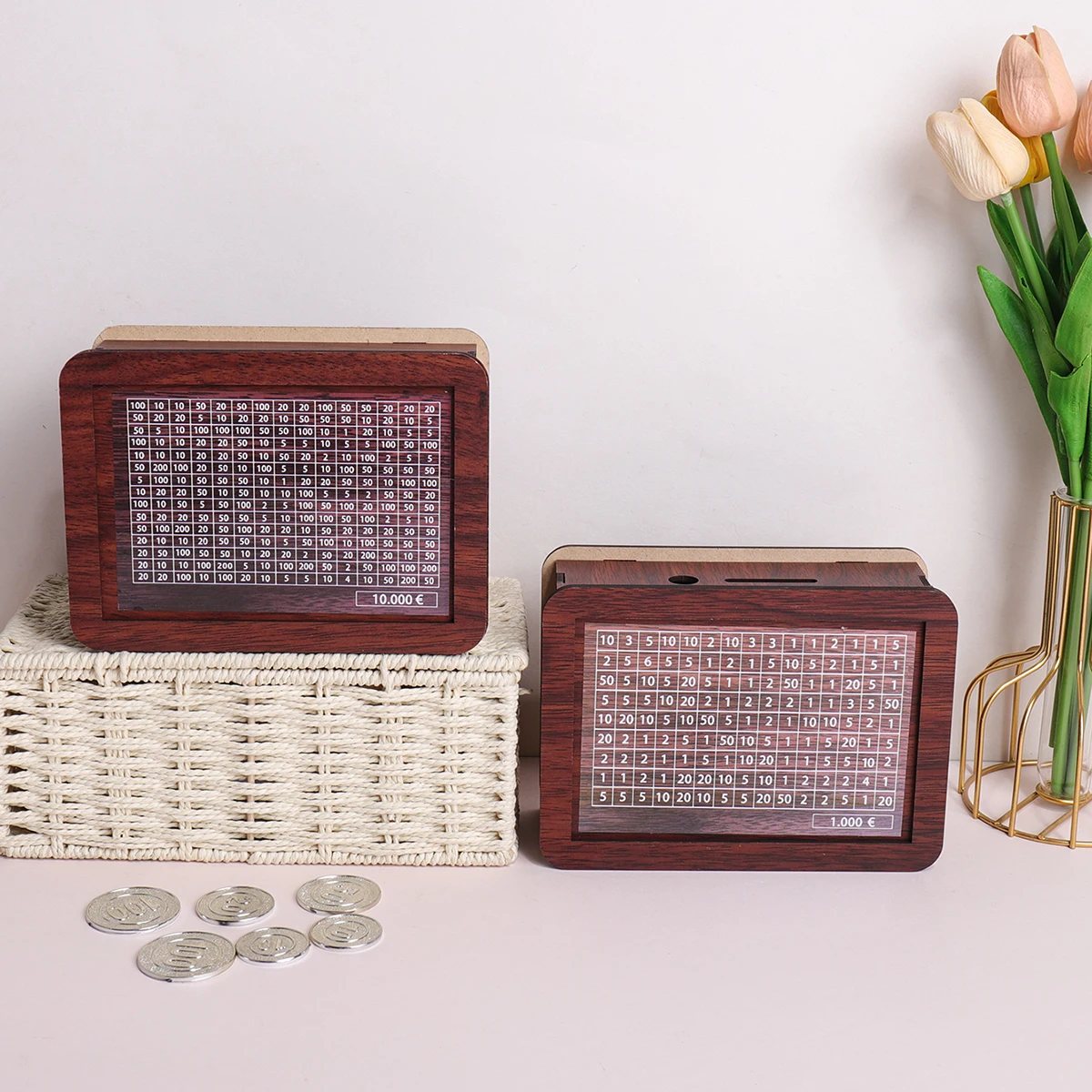 Wooden Money Saving Box, Euro Savings Cash Box, Desktop decoration, helps cultivate a saving habit, a gift for friends