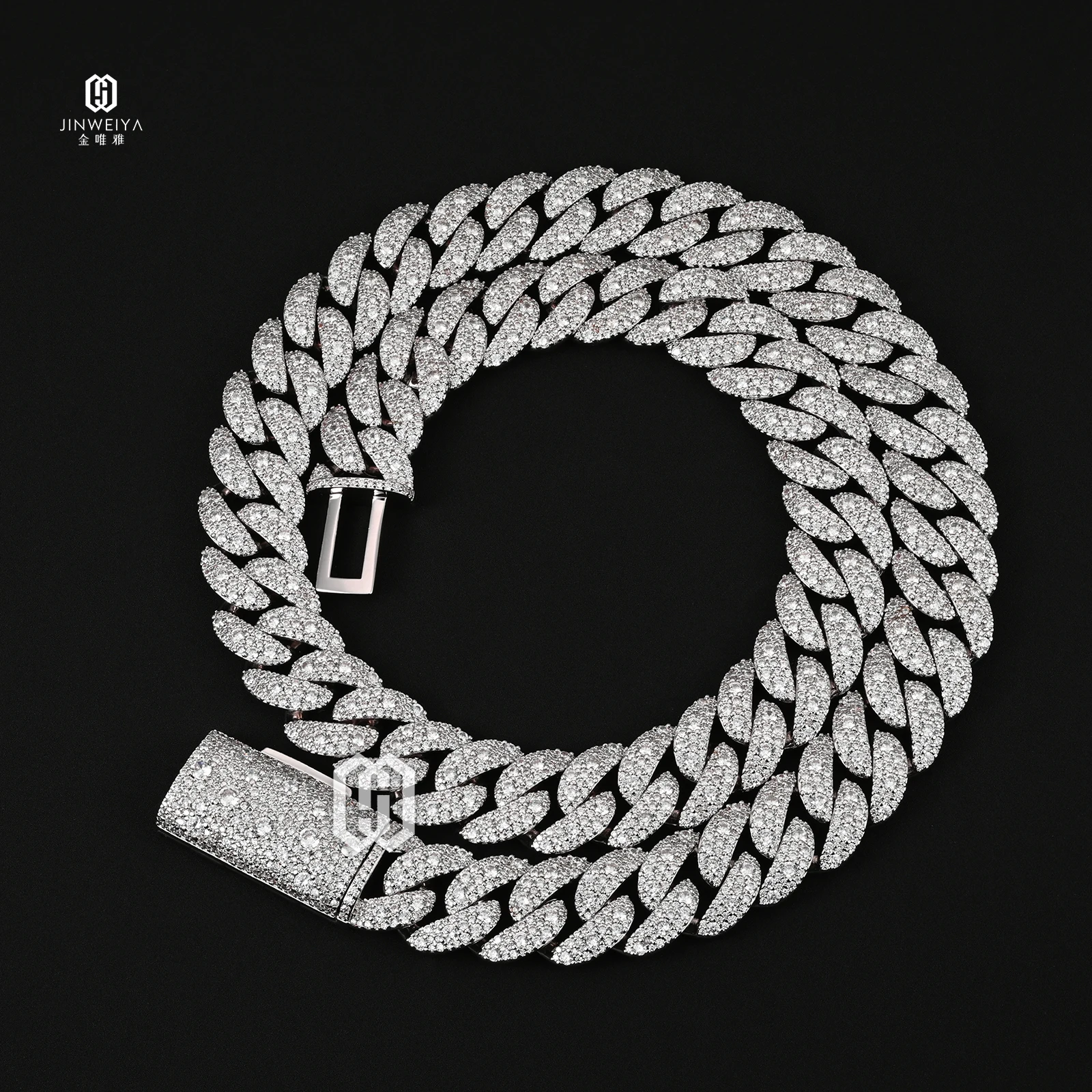 16mm Mosaic Setting Brass Moissanite Hip Hop Jewelry Cuban Link Chain Plated Silver Iced Out Men Miami Cuban Necklace，