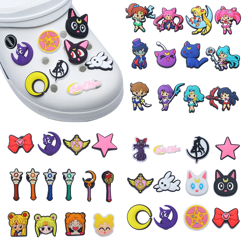 12-100pcs Hot Toys Cartoon Japanese Anime PVC Shoes Accessories Hole Wristbands DIY Creativity Shoe Decorations Buckle Gifts