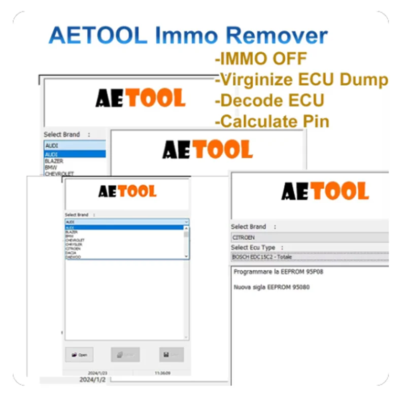 

Software Virginize ECU Dump Decode ECU Calculate PIN Virgin/IMMO Remover AETOOL IMMO REMOVER V1.3 AETOOL Immo Eeprom Off