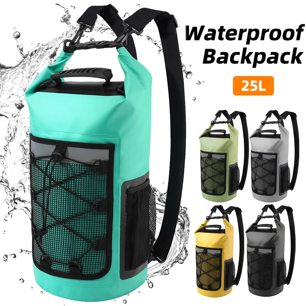 25L مقاوم للماء على ظهره السباحة الشاطئ حقيبة جافة في الهواء الطلق الرياضات المائية تجمع القوارب لفة أعلى أكياس التجديف حقيبة يد حقيبة التخييم