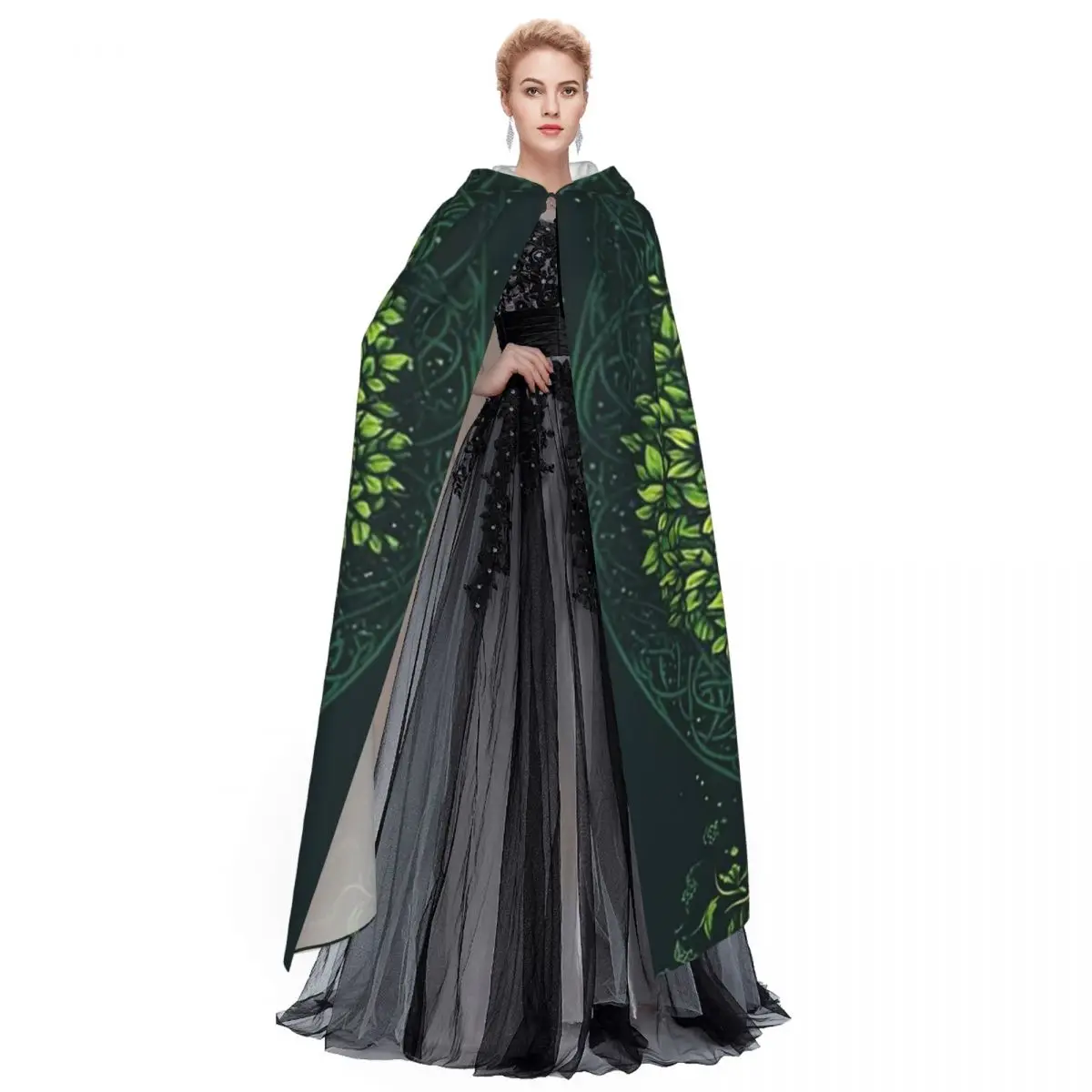 Biblical World Tree Of Life Long Hooded Cloak Witch Medieval Costume Cosplay Cape HalloweenParty Adult Unisex view 2