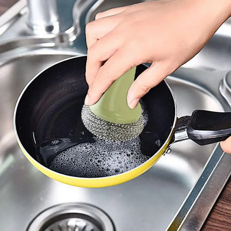 Sikat penggosok piring multifungsi, panci pembersih sikat penggosok piring dapur bola kawat baja untuk kompor dapur peralatan masak