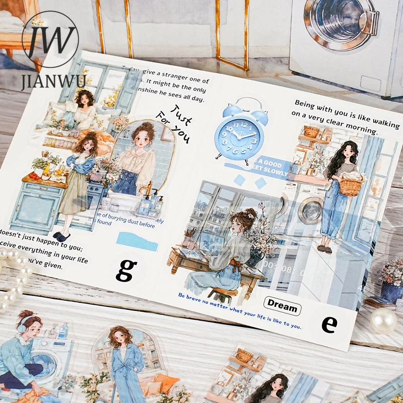 JIANWU Yearly Warmth and Peace Series Vintage Life Character Landscape Material Collage PET Sticker Creative Journal Stationery