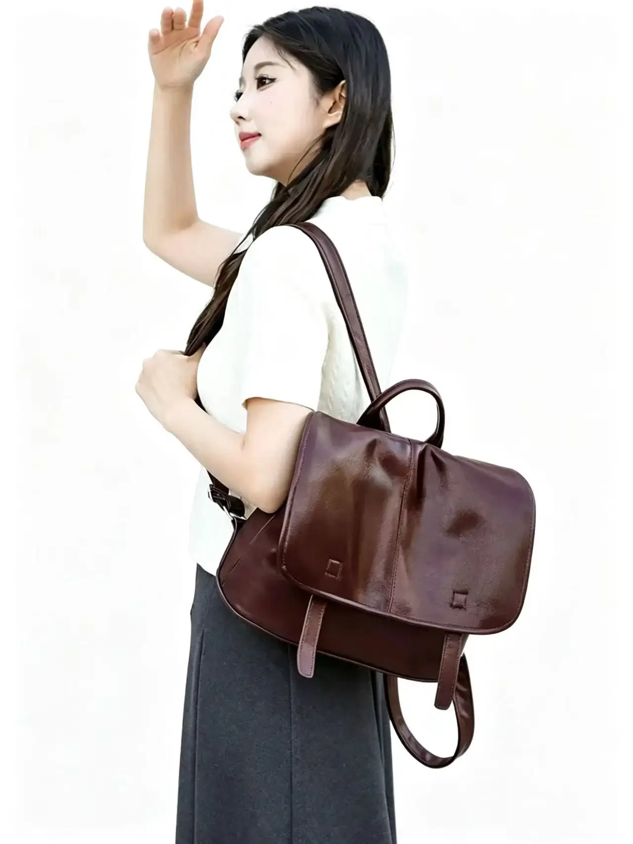 Women's Backpack New Style High-Value Flip-Top Casual Women's Bag Large Capacity European and American Retro Casual Pu Handbag for Women