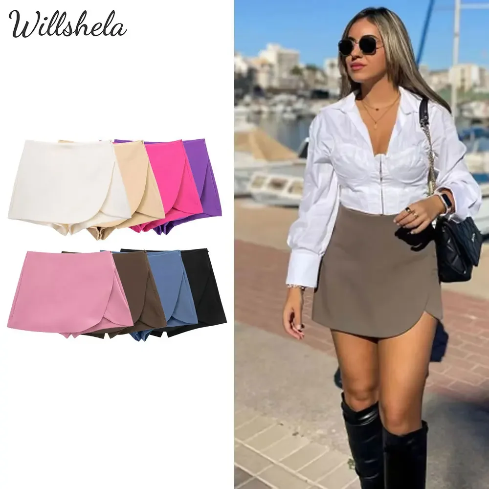 Willshela Women Fashion Plain Asymmetric Skirt Style Shorts Female Chic Elegant Sweet Lady Casual Short Skorts Culottes