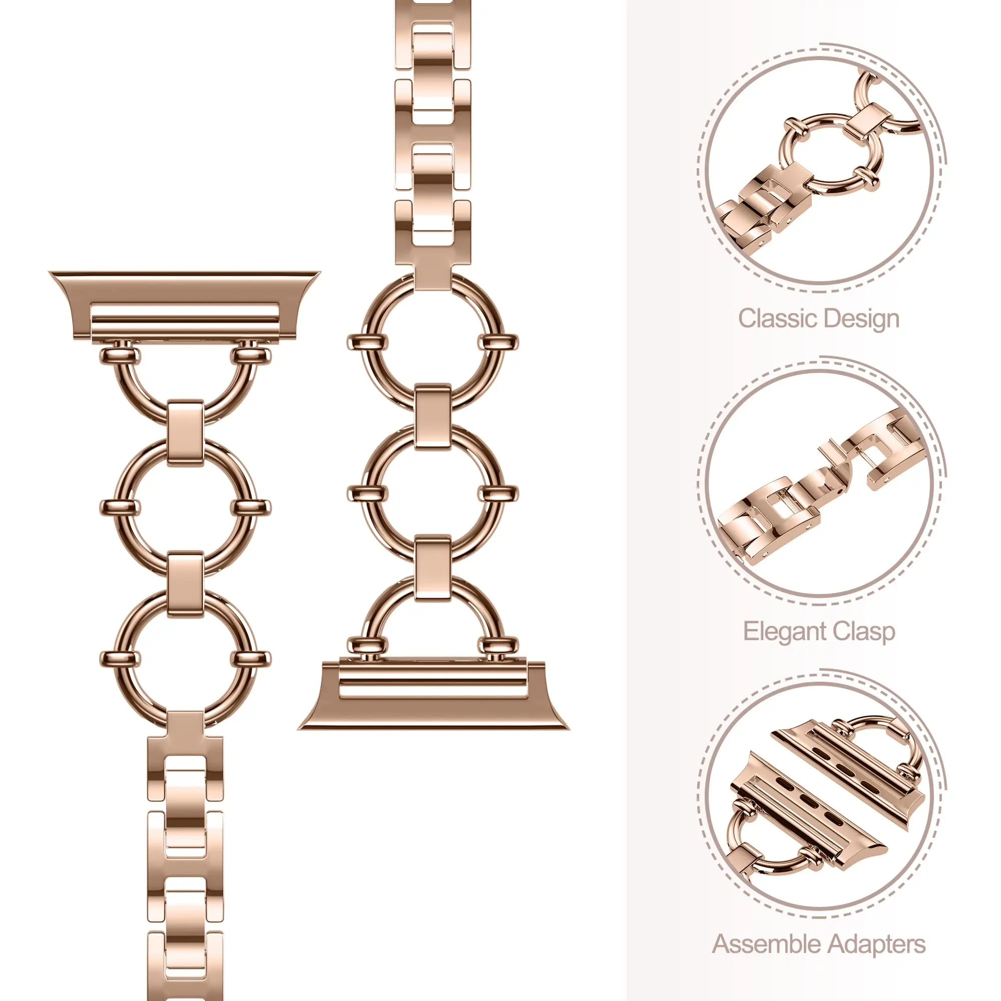 Ladies Delicate Metal Chain Watch Band, Compatible with iWatch 1-11/ SE/ Ultra, 38-49mm (Watch Not Included)