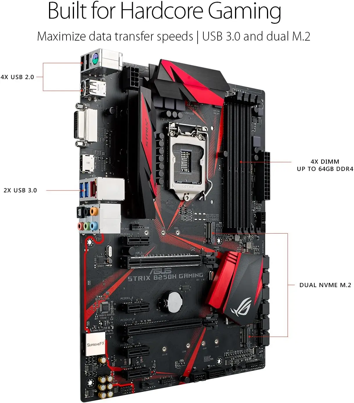 اللوحة الأم للألعاب ASUS ROG STRIX B250H LGA1151 الجيل السابع السادس Core i7 i5 i3 Pentium Celeron DDR4 M.2 B250 ATX USB 3.1
