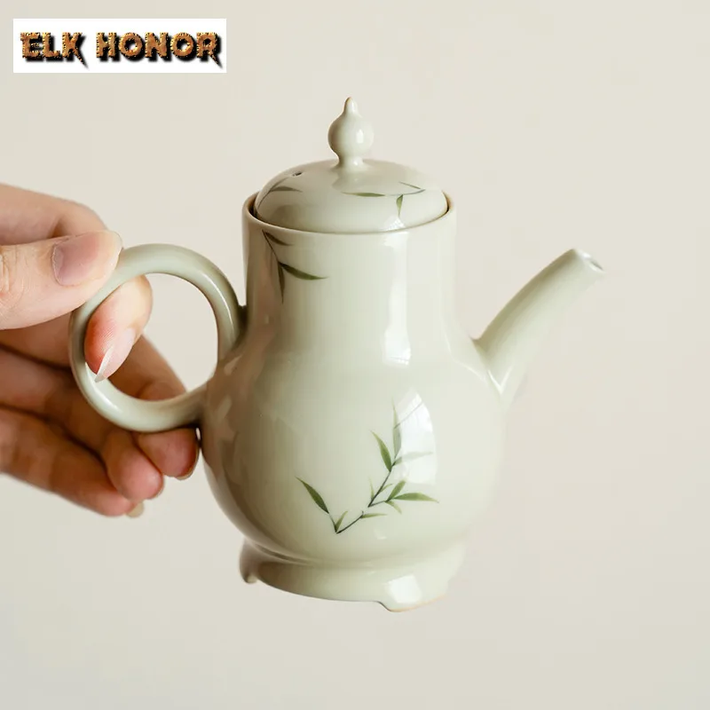140ml Pure Hand-painted Green Bamboo Teapot Vintage Tea Infuser Pot Tea Maker Kettle with Strainer Drinkware Supplies Decoration view 5
