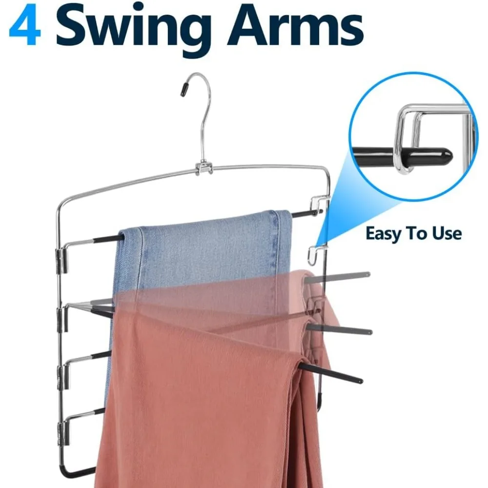 Pants Hangers 6 Pieces,5 Tier Closet Organizers and Storage Clothes Hangers,Hangers Space Saving with Swing Arm