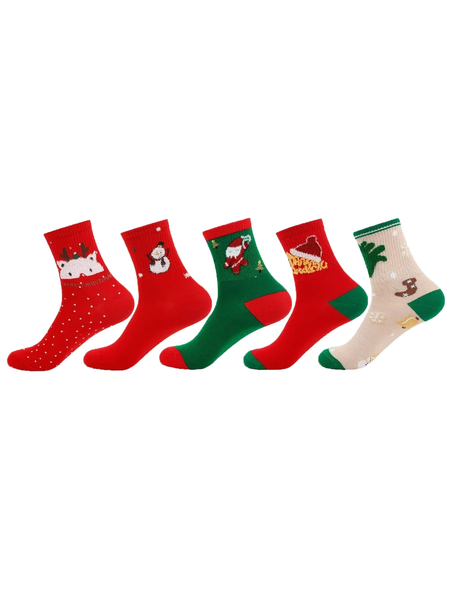 

5 Pairs Of Christmas Day Combination Women's Autumn And Winter Soft And Breathable Christmas Stockings