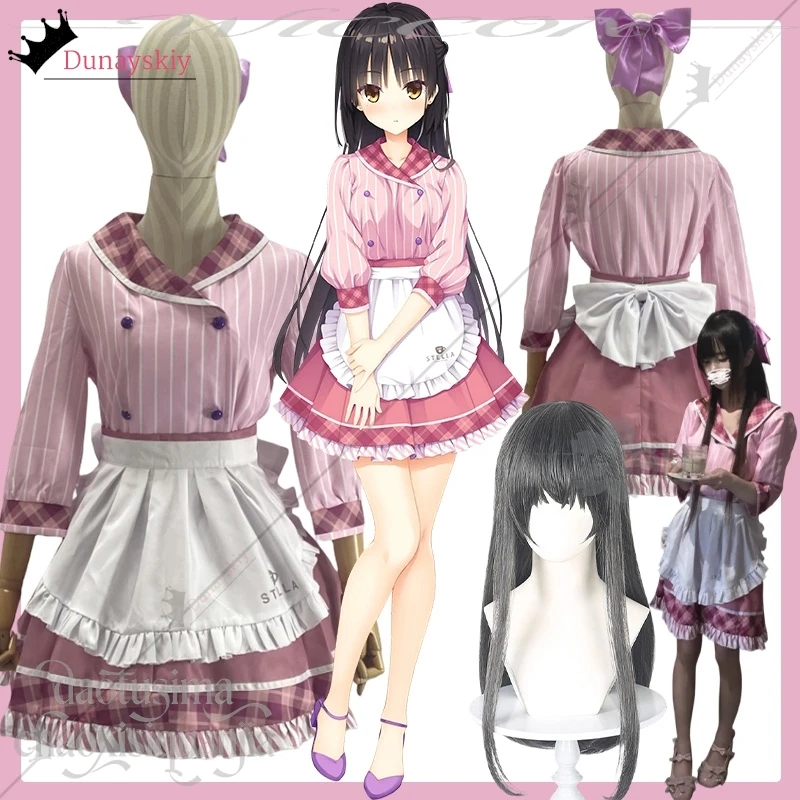 

Костюм для косплея Шики Нацумэ из аниме-геймплея Galgame Cafe Stella To Shinigami No Chou, YiNuo@ Kawaii, наряд горничной, розовая клетчатая юбка, Лолита