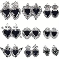 6pcs Gothic 10 Style Enamel Wings of Love Mexican Sacred Heart Alloy Pendant DIY Charms Necklace Earrings Jewelry Making P802