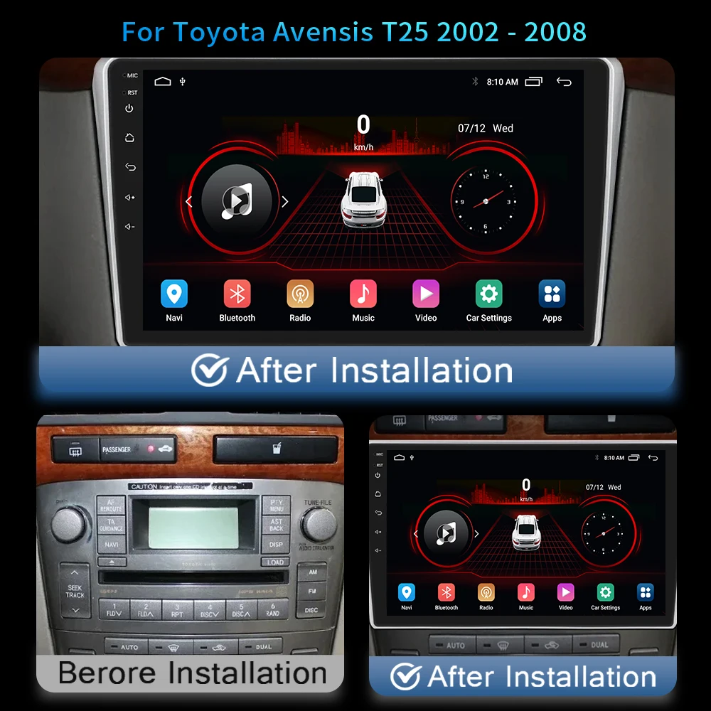 Android Auto For Toyota Avensis T25 2002 - 2008 Car Radio Multimedia Video Player Navigation GPS 4G Carplay Wifi Head Unit 2din