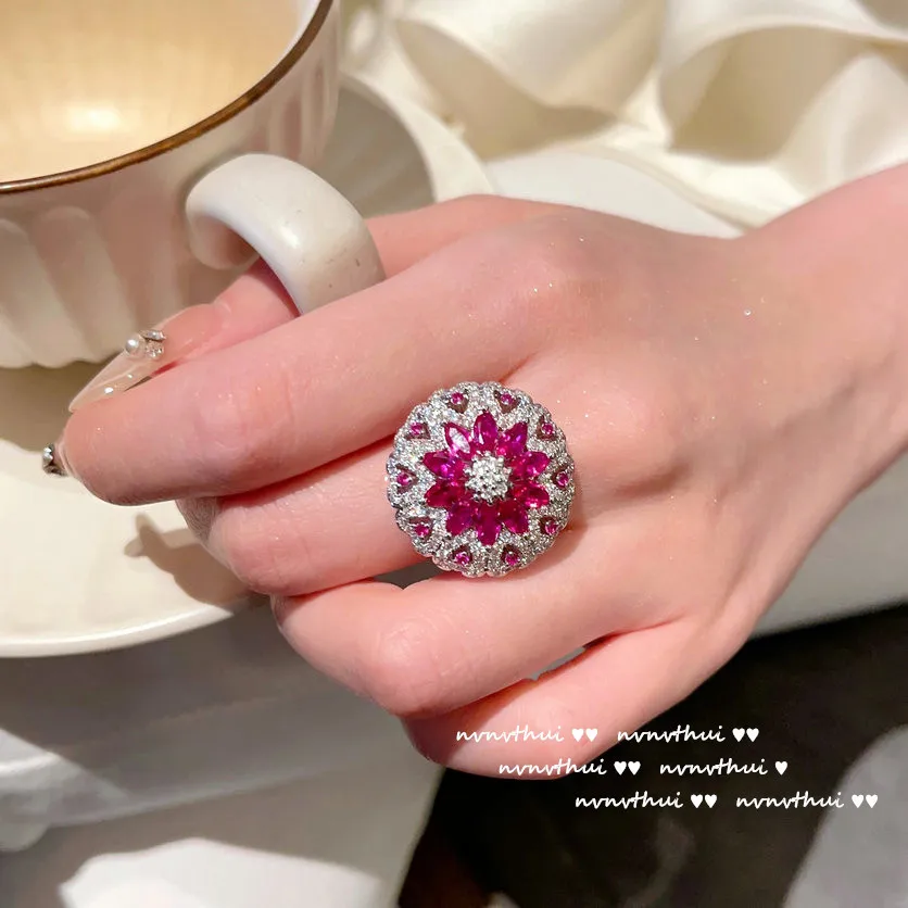 Fashion Lxuury 925 Sterling Silver Jewelry Shiny AAAAA Cubic Zirconia Wedding Engagement Flower  Rings Exquisite Trendy Jewelry