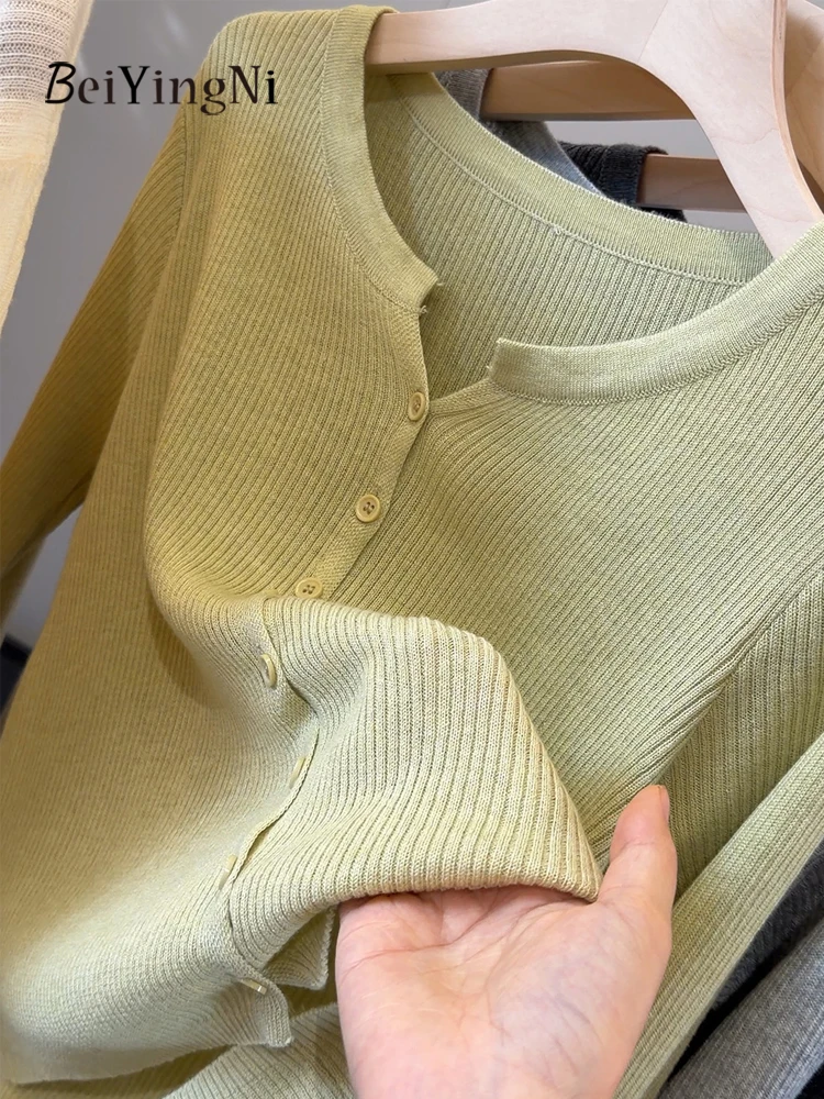 Beiyingni Autumn 2026 New Style Women's Cardigans Casual Streetwear Solid Color Sweater Female Single Breasted Knit Outwear Tops