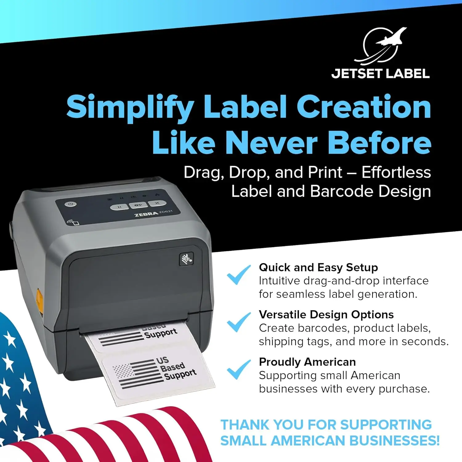 Original Zebra ZD621 Thermal Barcode Printer,USB Host Ethernet Connectivity Printer Desktop Barcode Printer for Warehouse Office