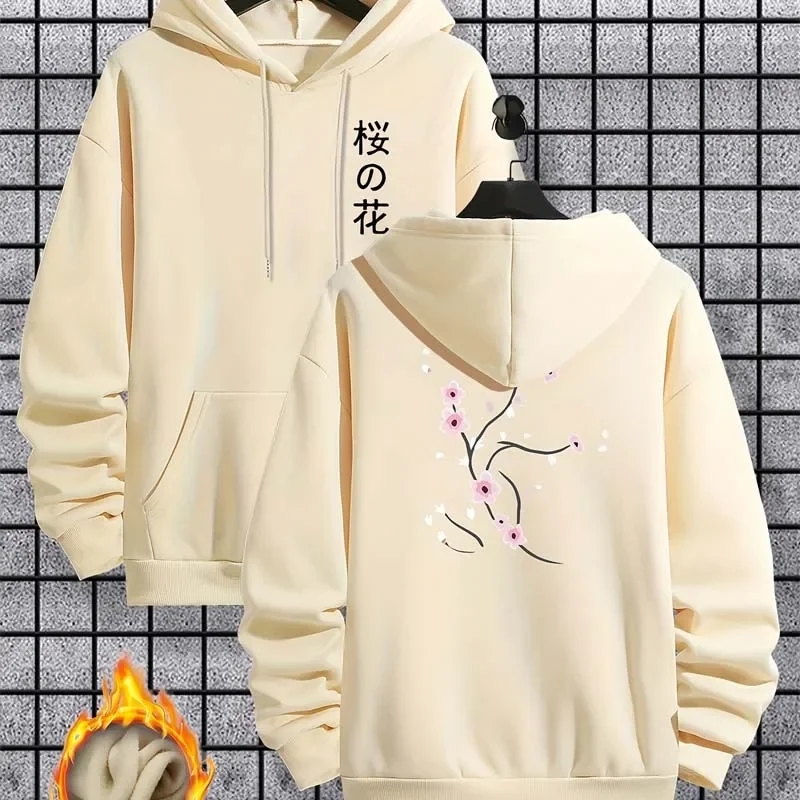 Sakura Pattern Print Hoodies Autumn Winter Women Men Casual Fashion Harajuku Pullover Crew Neck Short Sleeve Fleece Sweatshirts