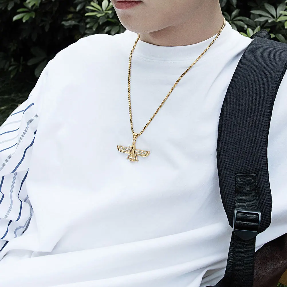 

Zircon Necklace Retro Hip-Hop Religious Faith Lightweight Durable Titanium Steel Pendant Decor for Man Travel Beach Festival