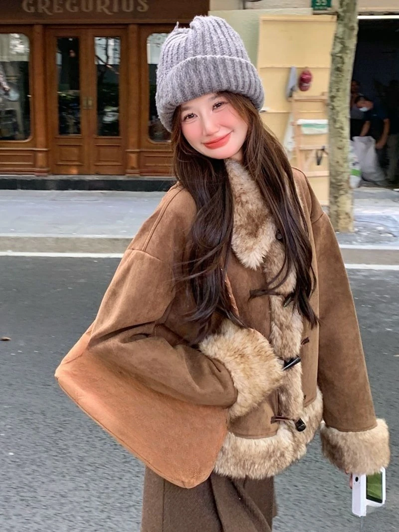 Style américain Vintage fausse fourrure veste manteau Harajuku élégant chaud manteau vêtements d'extérieur mode coréenne vêtements de sport femme Chic