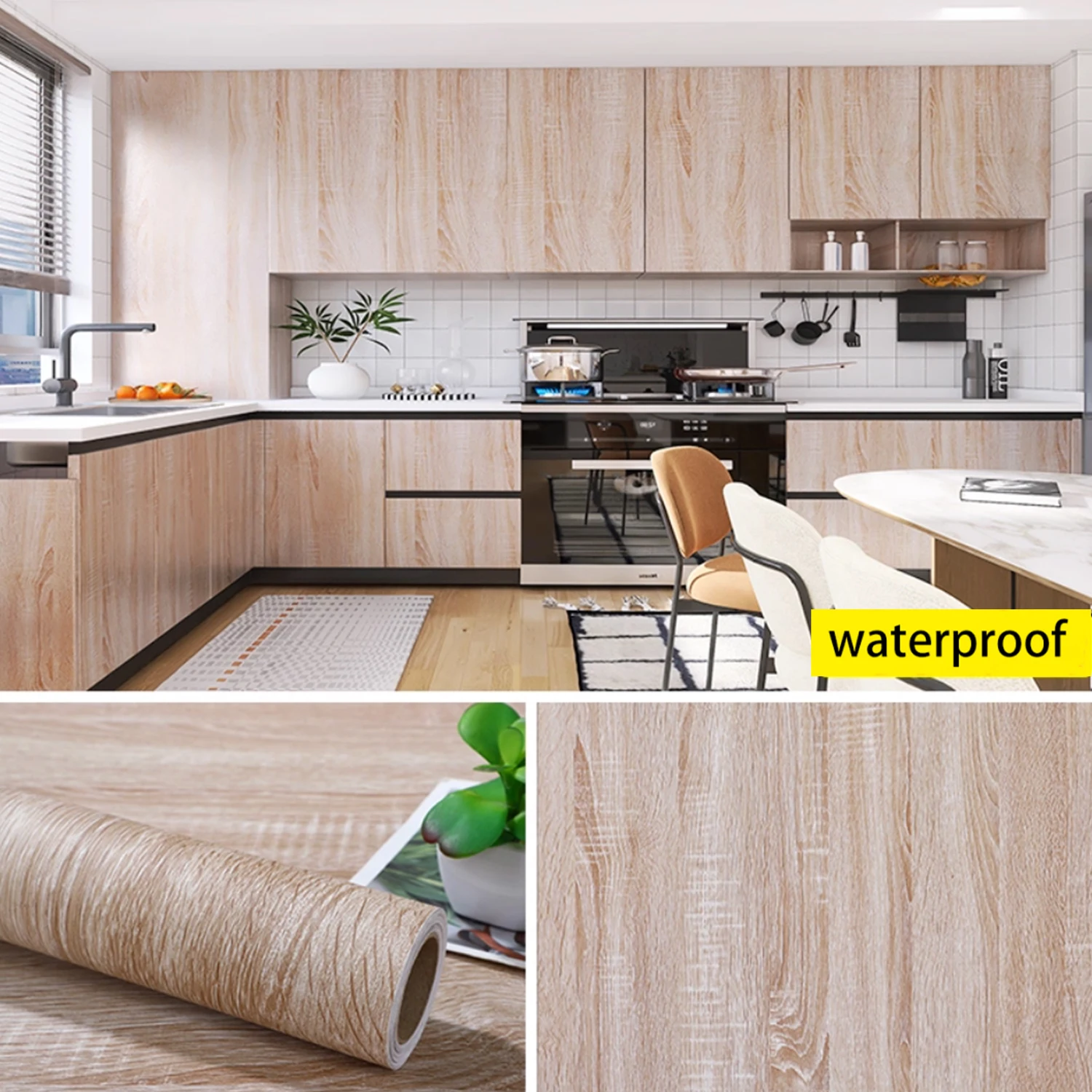 

Adhesive Wallpaper Roll 40/55cm with Waterproof Wood Grain Sticker Wardrobe Cabinet Desktop Door Furniture Renovation Stickers